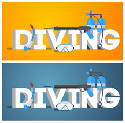 Diving equipment. Diving Mask. Diving snorkel. Diving oxygen tan