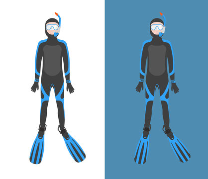 Diving suit vector illustration. Suit for spearfishing. Scuba di