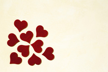 Love and Valentines day background with red hearts