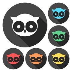 Owl icons set with long shadow