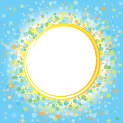 Round frame and bright colorful spots on blue background.