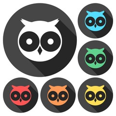 Owl icons set with long shadow