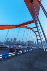 motion blurred traffic on bridge,chongqing china.