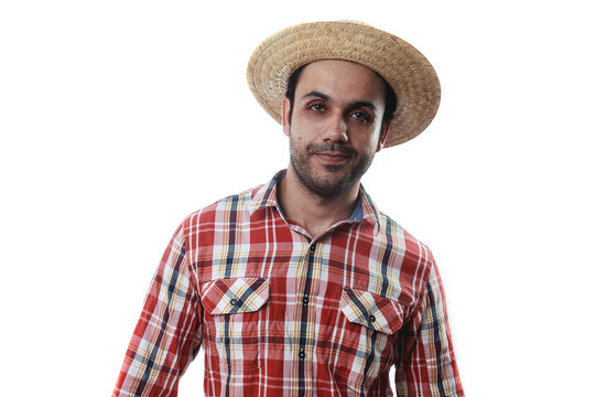 Portrait of brazilian man wearing typical clothes for the Festa