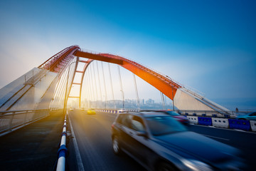 motion blurred traffic on bridge,chongqing china.