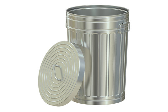 metallic garbage can, 3D rendering