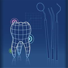 Blue print type design of tooth and dentist tools