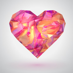 Glossy pink heart on pink background, vector illustration