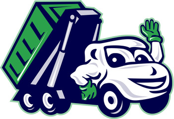 Roll-Off Bin Truck Waving Cartoon © Redwater Vectors