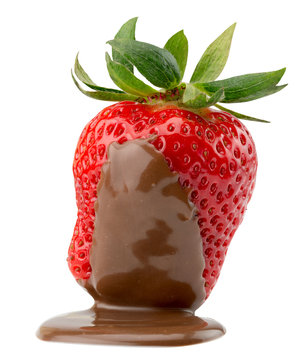 strawberry in chocolate isolated on the white background