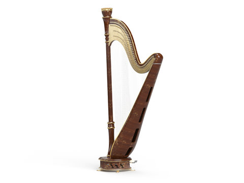 Harp aged isolated on white 3D rendering