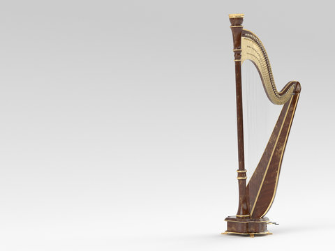 Harp aged on white 3D rendering