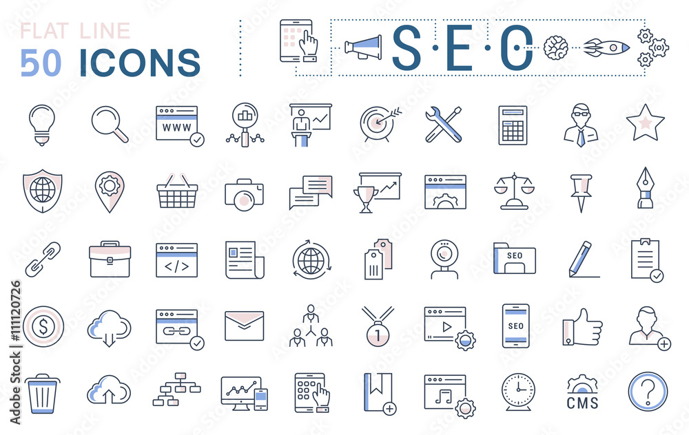 Wall mural set vector flat line icons seo