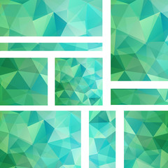 Set abstract polygonal background for site brochure. Green color. 