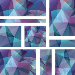 Set abstract modern poligonal background for site brochure. Blue, purple colors. 