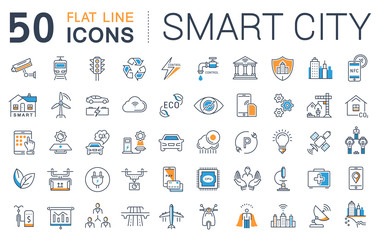 Set Vector Flat Line Icons Smart City