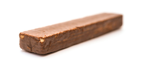 side view chocolate wafer block on a white background