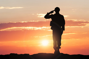 Soldier Saluting During Sunset