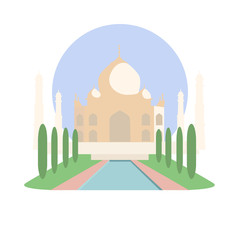 Taj Mahal vector icon sign. Agra, Uttar Pradesh India mausoleum monument. World famous indian landmark. UNESCO World Heritage Site symbol. Vector flat style design. Website, application button, card