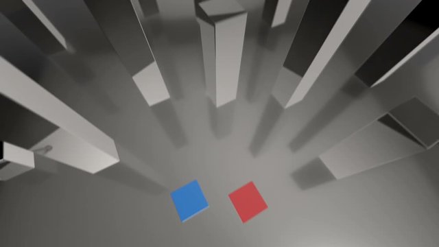 Seamless looping 3D animation of a blue and red bars diagram up to 60% and 40% including luma matte