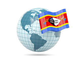 Globe with flag of swaziland