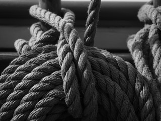 Fototapeta na wymiar lines or ropes on a tallship or sailing vessel