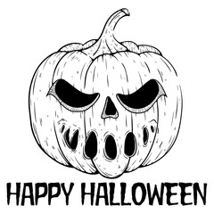 Black And White Spooky Halloween Pumpkin With Sketchy Style