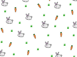 Rabbit and carrot cartoon hand drawing.