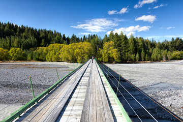 Wooden bridge to Gibson Station Mackenzie County in New Zealand