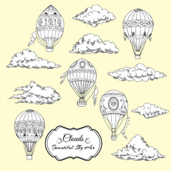  Background with Hot Air Balloons and Clouds