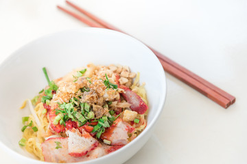 Thai noodle with red pork. Thai food.