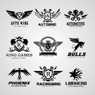 Logo collection,logo set,automotive logo,skull logo,rock logo,wing logo,warrior logo,sound logo,bike logo,Motorcycle logo,motorbike logo,t-shirt,tattoo,fox,lion logo,eagle,animal logo,crest,crests