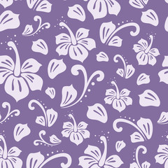 Seamless Pattern Of Hibiscus Flower On Purple Background
