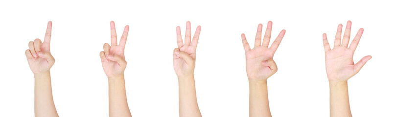 counting woman hands sign isolated on white background