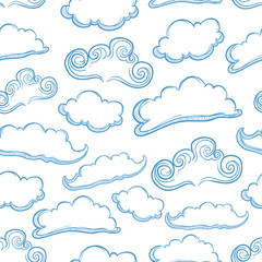 Seamless Pattern Of Set Unique Cloud With Outline