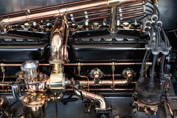 Fototapeta na wymiar Engine bay of a Rolls Royce Silver Dawn 1908