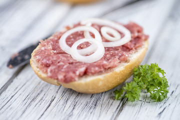 Fresh made Bun with Mett (selective focus)