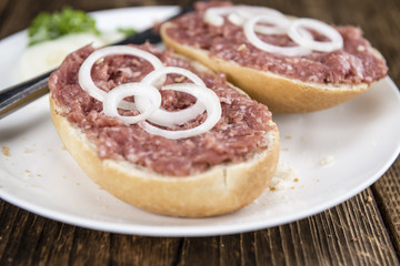 Fresh made Bun with Mett (selective focus)