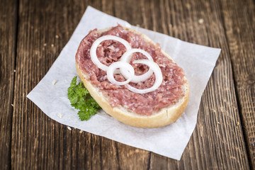 German Cuisine (bun with Mett; selective focus)