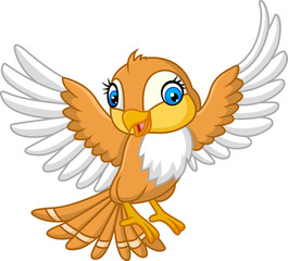 Cute brown bird cartoon waving