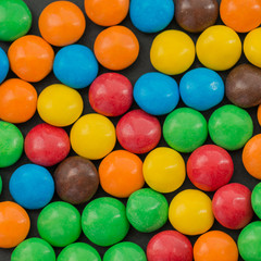 Pile of colorful chocolate coated candy as background.