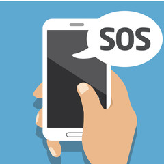 Vector flat icon hand mobile sos