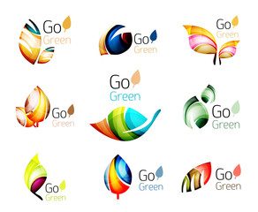 Multicolored abstract leaves in nature concept logo set