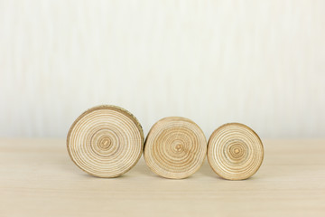 Cross section of different tree trunk showing growth rings.