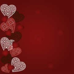 Abstract vector red background with hearts