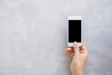 Woman hands with wall cell phone, mock up