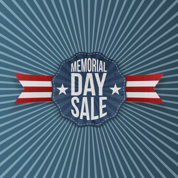 Memorial Day Sale greeting Emblem with Ribbon