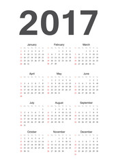 European 2017 year vector calendar