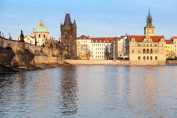 Historical buildings in Prague and Charles Bridge