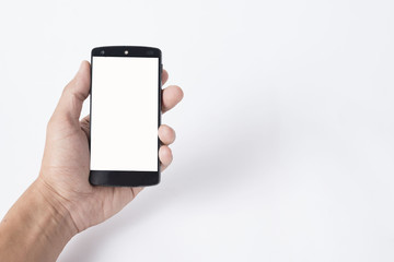 hand holding a cellphone and right blank